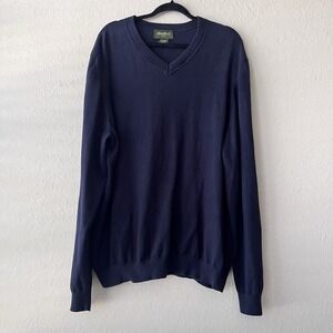Eddie Bower Men's Pullover Cotton Cashmere Blend Blue VNeck Sweater Size XL Tall